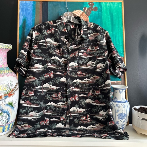 Y2K Black Tropical Print Men's Shirt M - Picture 1 of 15